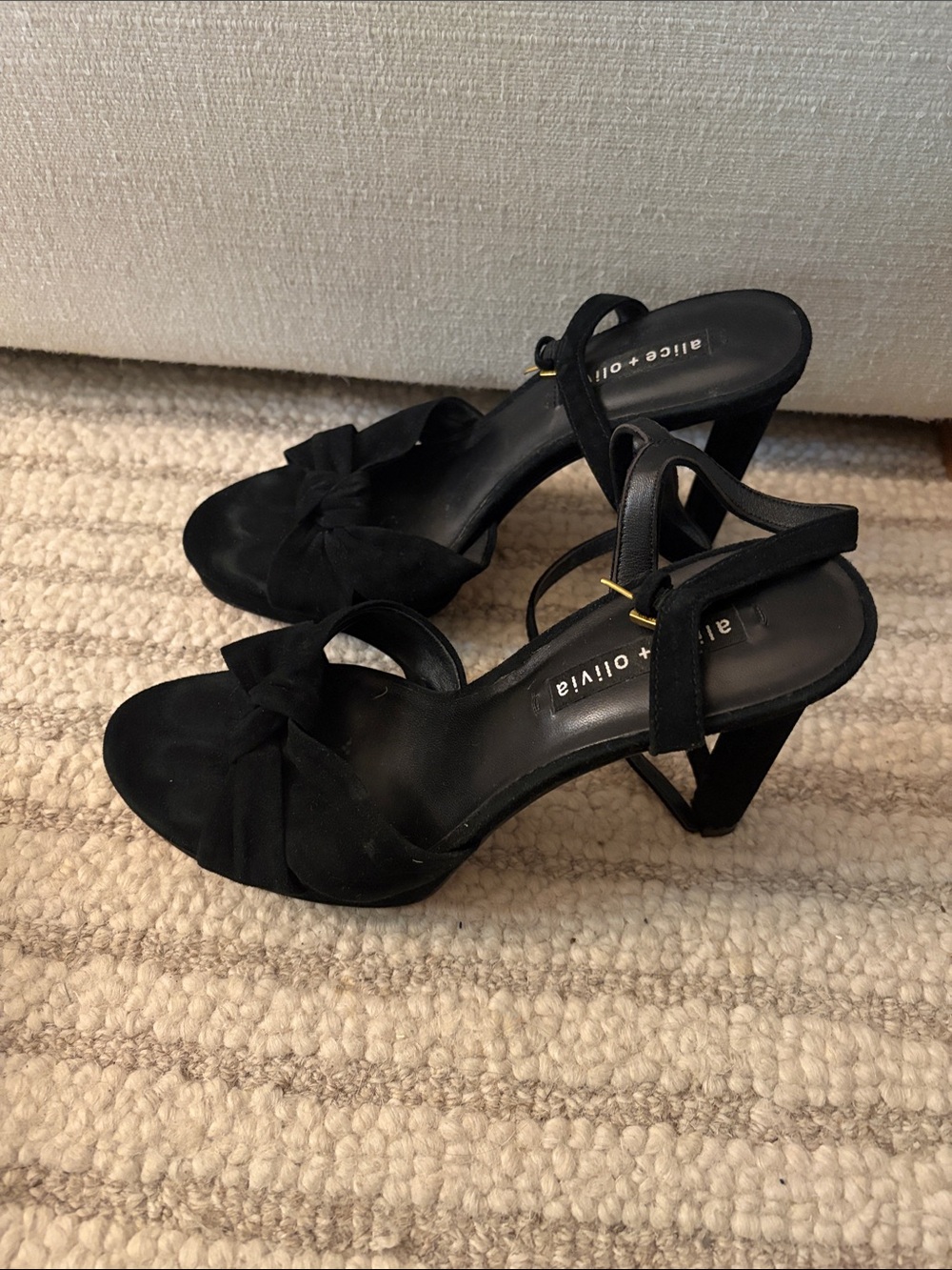 Alice + Olivia Black Knot-Front Block Heel Sandals